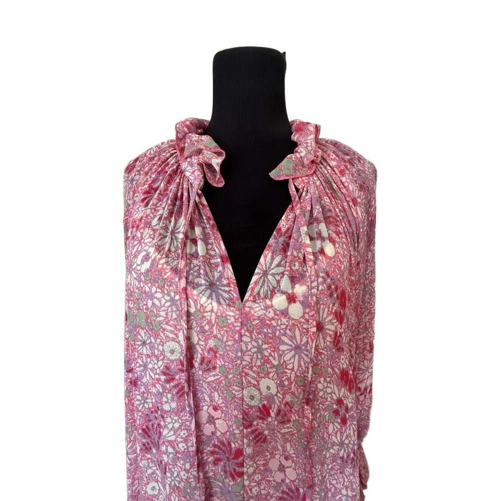 Free People Womens Small Pink Multi Floral Sheer Groovy Ruffle Maxi Feminine - Picture 2 of 13